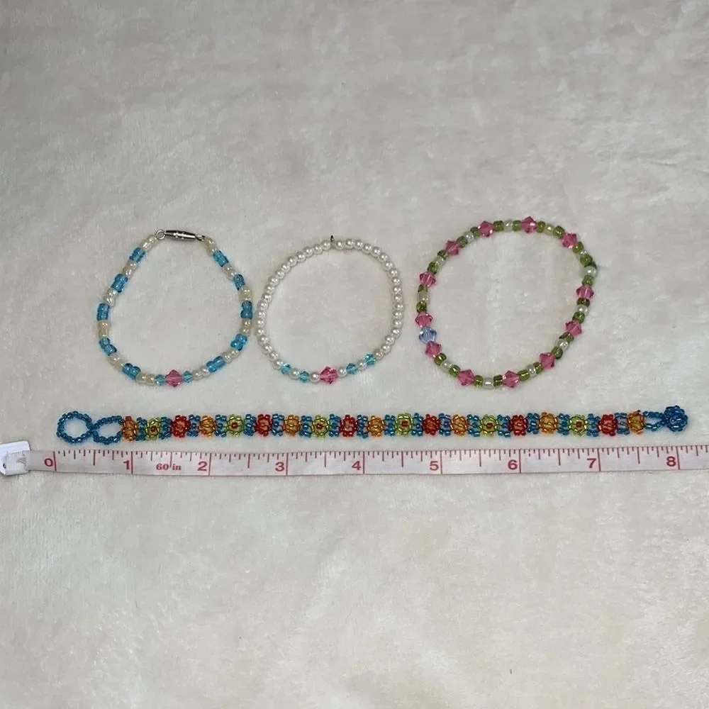 Set of Girls Multi Colored Crystal and Beaded Bracelets - Four in Total